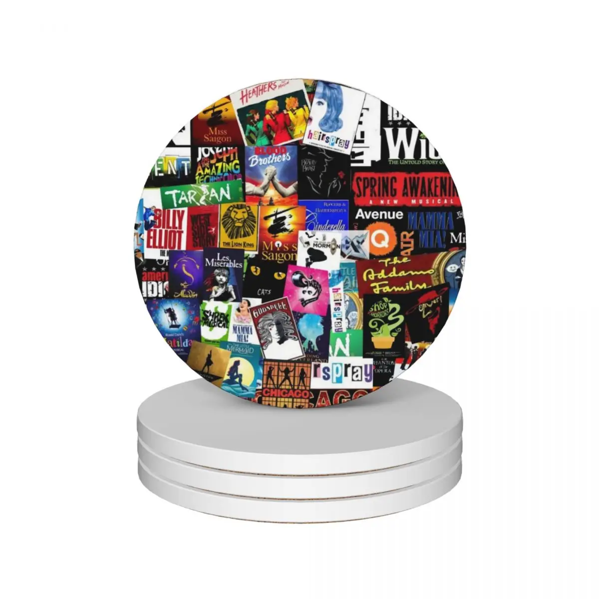 Musicals Collage II Original Ceramic Coasters (Set of 4) cup holder customized cute cup Coasters