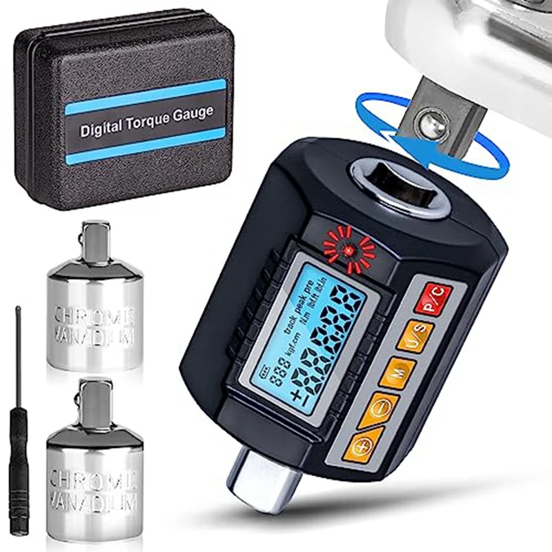 1 Set Digital Torque Wrench Adapter 1/2.3/8Inch, 1/4Inch-On LED Backlight Memory Function 50H Working Time Fit For Car Repairing