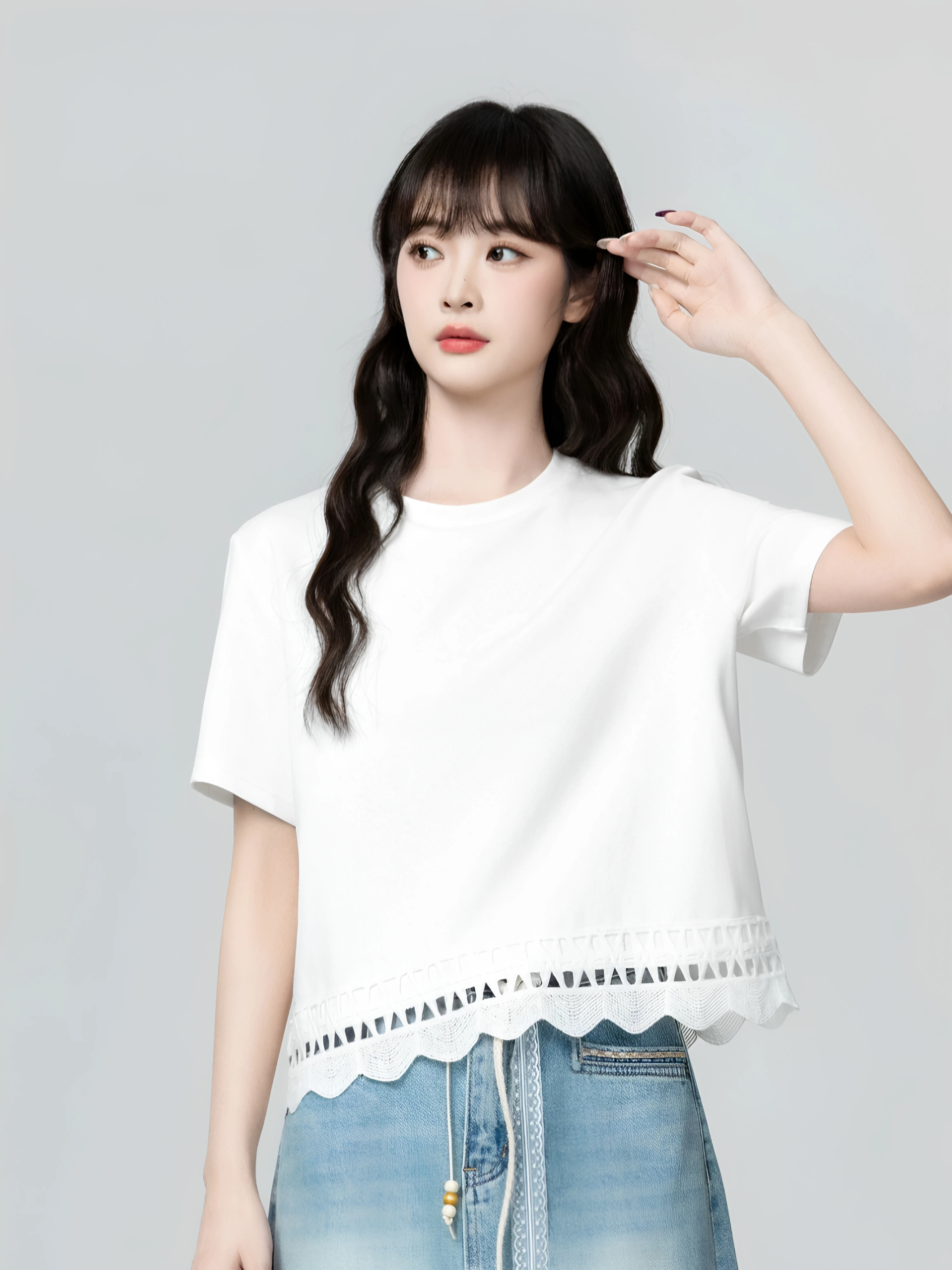 White Loose Casual Lace T-Shirt Women's Summer New Style 95 Cotton Short Sleeve Splice T-Shirt plus Size Comfortable Top