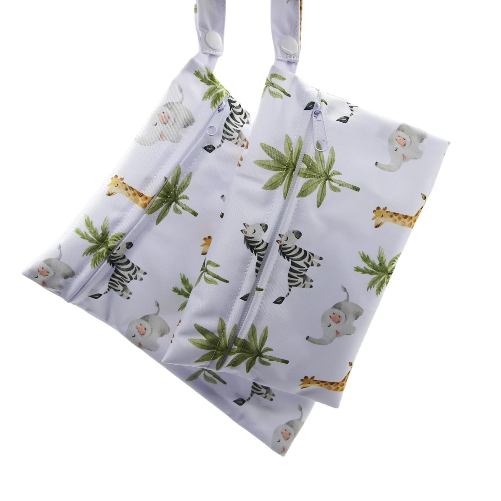 2 pcs cartoon prints reusable smal wet bag set Baby Diaper Bag Cartoon Print Wet Dry Nappy Zipper Handbag