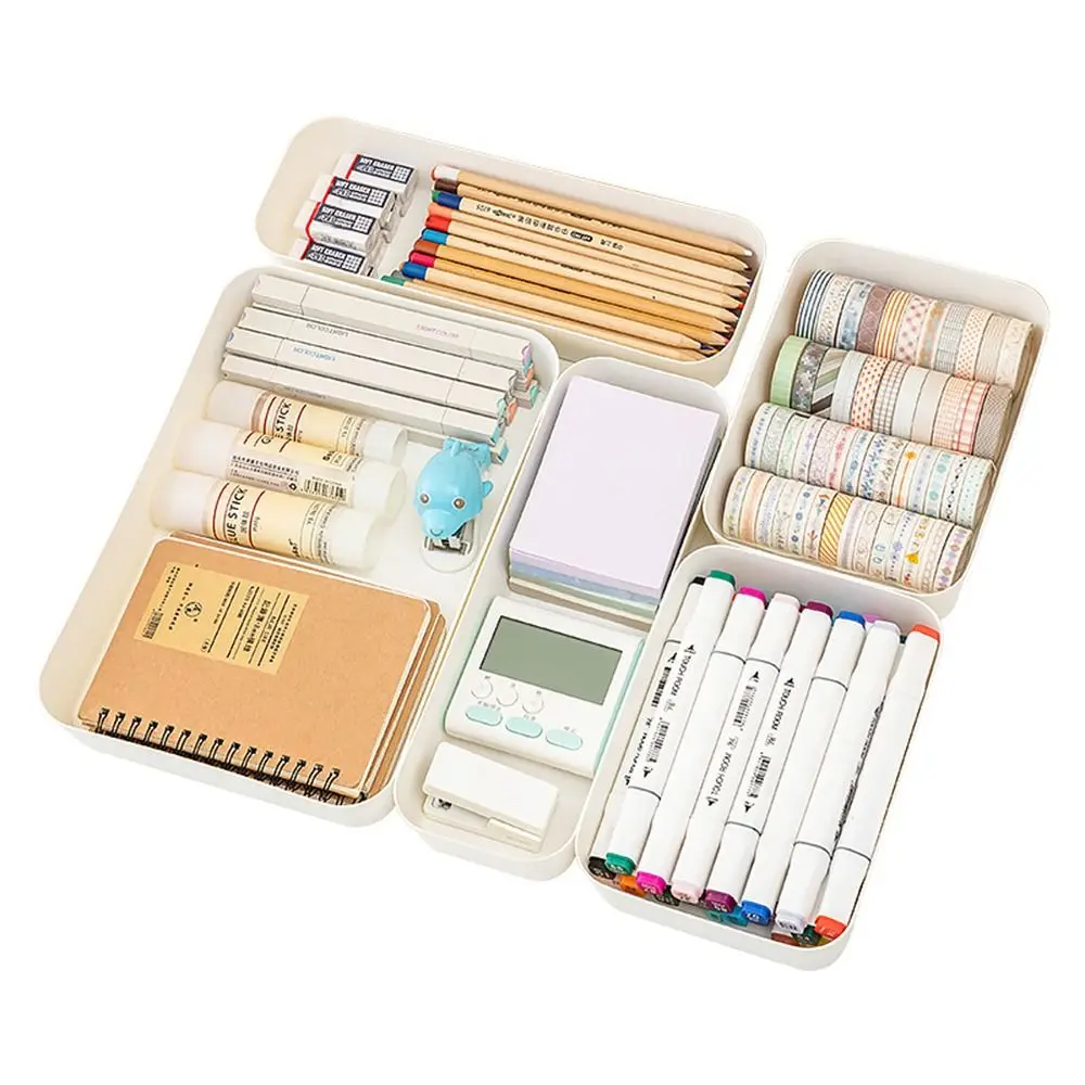 Plastic Desktop Storage Box Stackable Large Capacity Drawer Divider Storage Box Solid Color Cosmetic Jewelry Case Home Office
