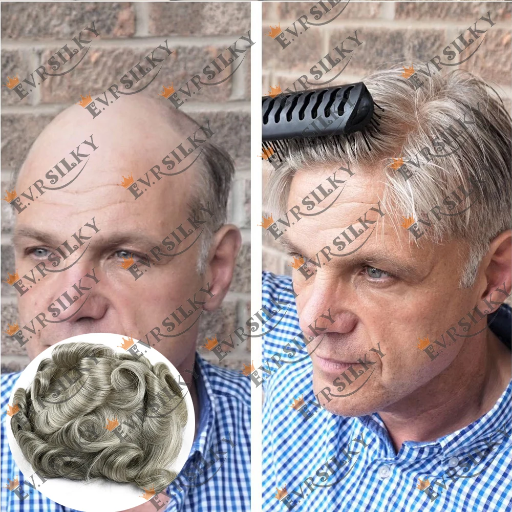 Natural Hairline Super Durable Mens Toupee Blonde Grey Black 1B40 1B80 Human Hair Wig Thin Microskin Full PU Capillary Prosthesi