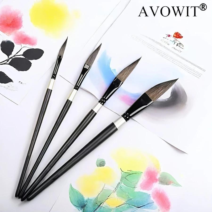 4pcs Watercolor Brushes - Handle Style, Birch Wood Handle, Comfortable Grip, Suitable for Watercolor, Watercolor, Oil Painting