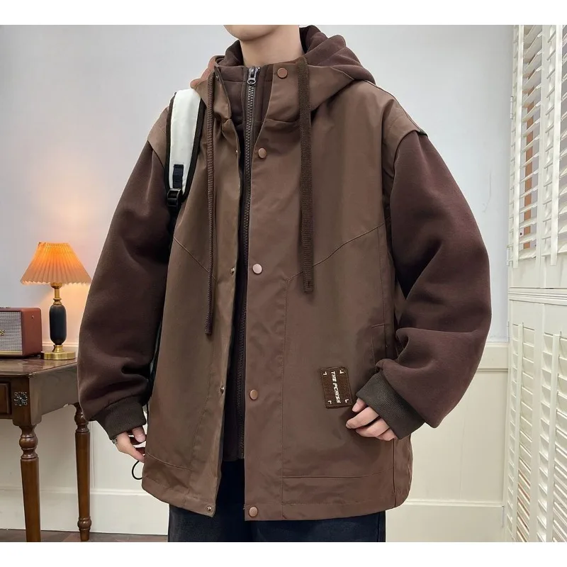 High-end Short Hooded Vacation Two Warm Coats Winter Style To Overcome Fashion Warm Outerwear Men's Thickened Winter New Bread