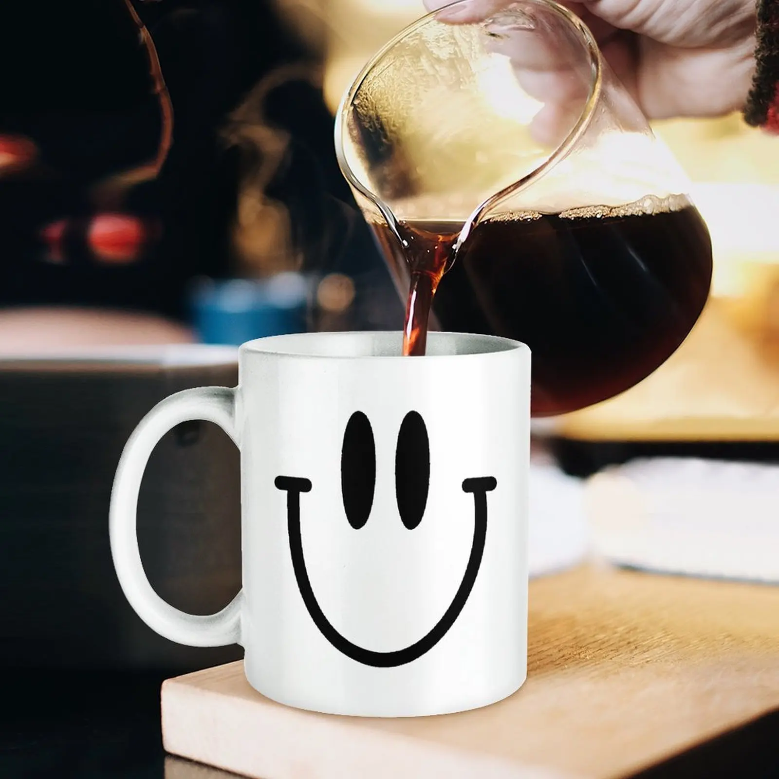 

1pc 11oz White Ceramic Coffee Mug with Joyful Face Design | Perfect for Birthday Parties, Office Use & Holi