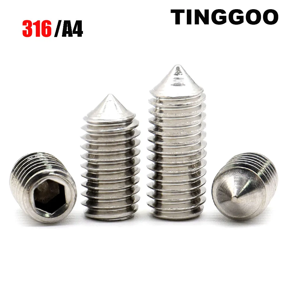 2/50pcs M3 M4 M5M6 M8 M10 316 A4-80 Stainless Steel Hex Hexagon Socket Allen Tapered End Grub Headless Bolt Cone Point Set Screw