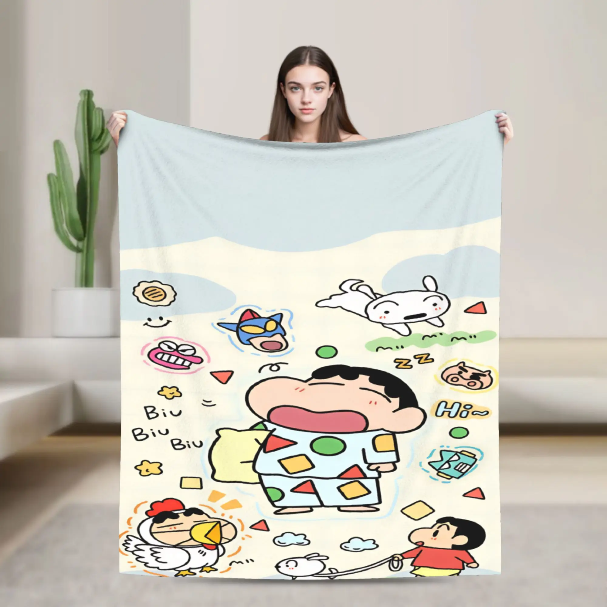 Crayon Shin-chan  Flannel Blanket  Soft Warm Throw Blanket for Couch Bed Camping Funny Bedspread Sofa Bed Cover
