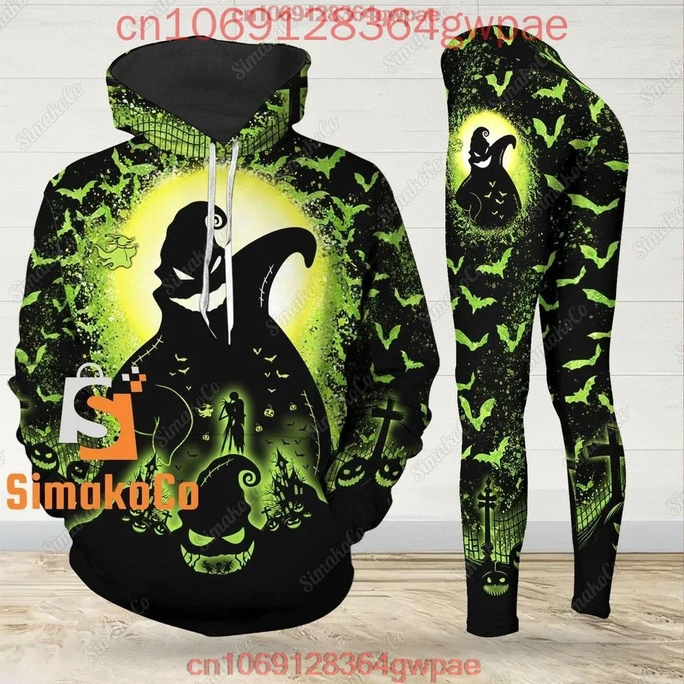 Halloween Oogie Boogie Hoodie and Leggings Women's Set The Nightmare Before Christmas Hoodie Yoga Pants Set Disney Tracksuit Set