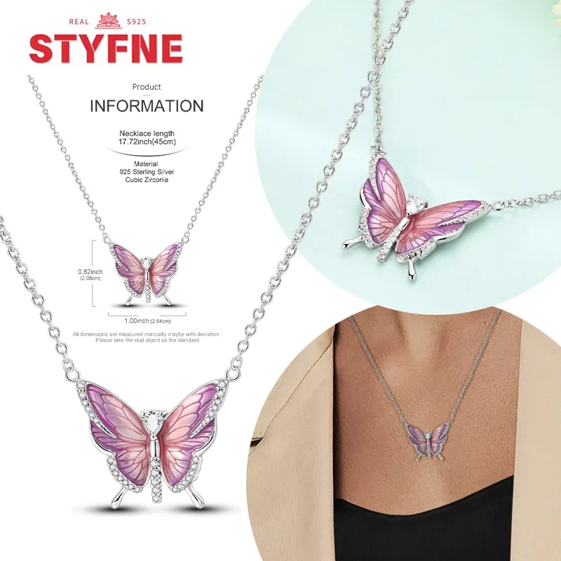 

New Sterling Silver 925 Butterfly Shaped Elegant Simple Necklaces for Women Anniversary Birthday Fine Jewelry Gift Female