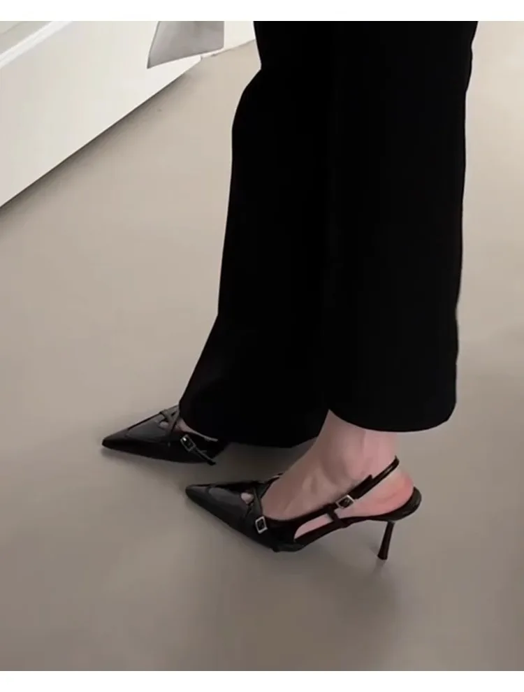 جديد 2025 صنادل جينز نسائية بكعب عالي مدببة أحذية مكتب سيدة جميلة حذاء نسائي بكعب عالٍ sandalias mujer