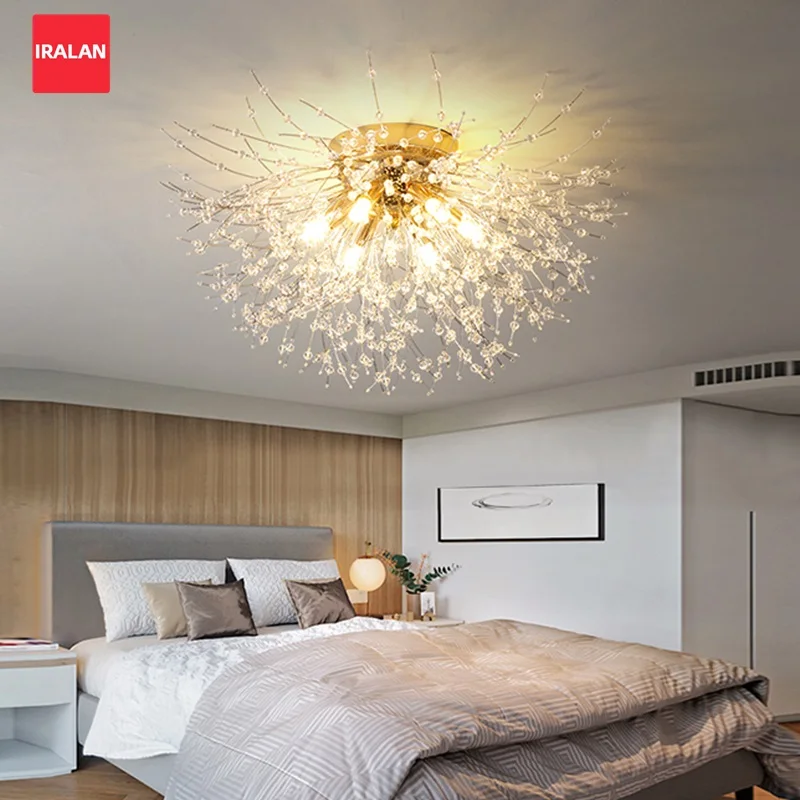 

Романтическая потолочная люстра в скандинавском стиле, роскошная хрустальная светодиодная подвесная лампа для дома, трехцветное освещение для спальни и кабинета