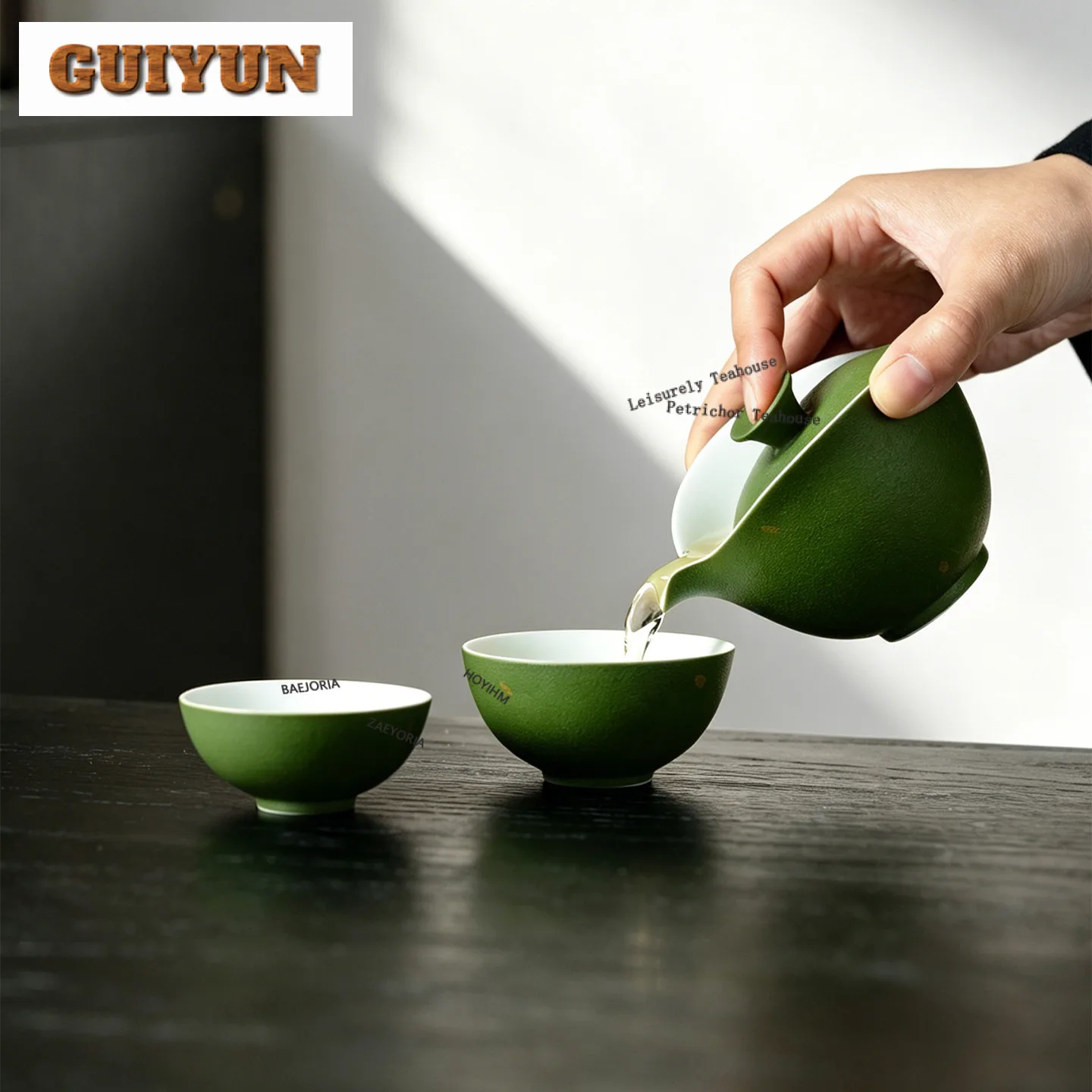 Citrus Green Travel Tea Set Kit Ancient 1 Pot 3 Cups Tea Brewing Organizer Portable Camping Tote Bag Tea Items Accessories Craft