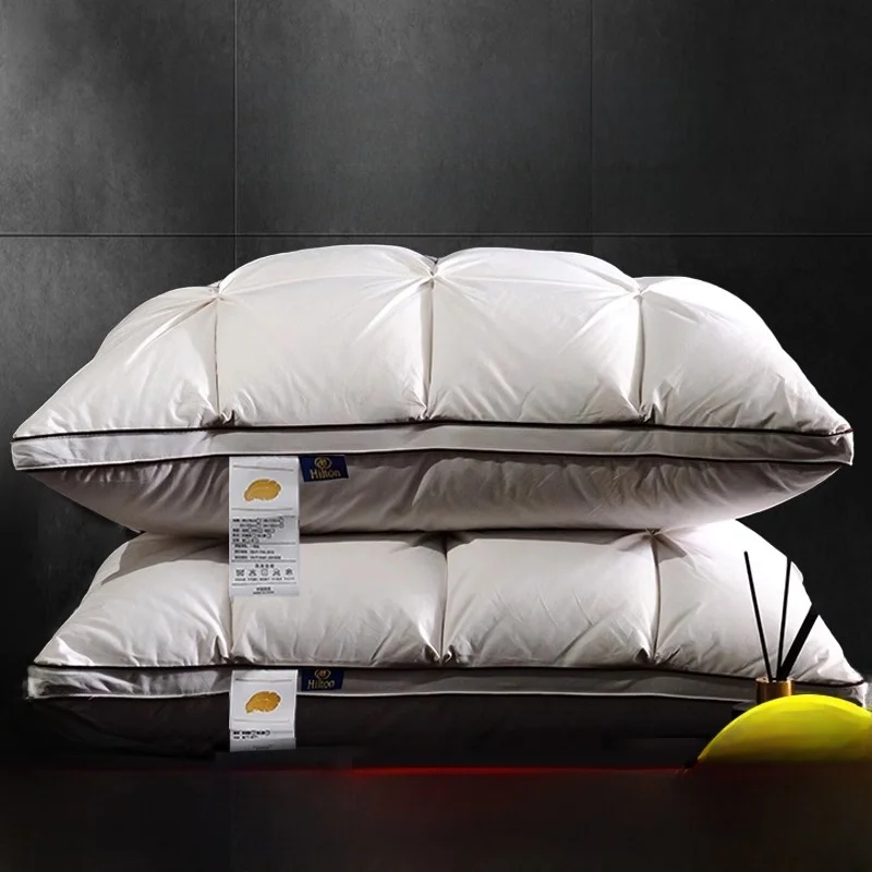 

Five Star Hotel Quali Goose down Pillow Core Durable Comfortable Sp Ne Support Home Use Pair Set White Cotton Cover