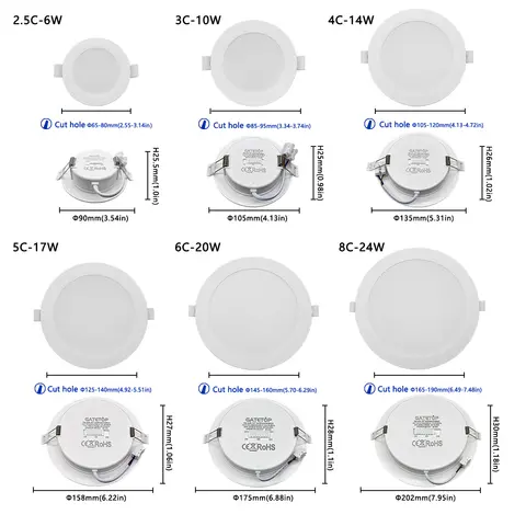 1-10pcs LED Downlight 100-240V Dial swich CCT 3000K/4000K/6500K Ceiling Light 20W/24W Recessed Round Panel Light Indoor Lighting