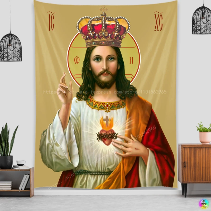 Icon of Christ Tapestry Jesus Manger Wall Decoration Christian Believers Wise Men Wall Hanging For Room Decor Easter Christmas