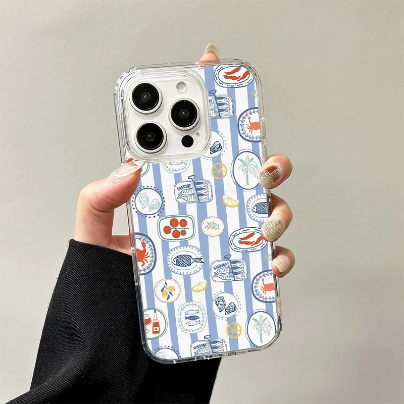 Blue White Stripe Sardine Case for Samsung Galaxy S26 S25 Edge S24 S23 Ultra Plus FE A57 A56 A55 A54 A36 A35 A17 A16 A15 Cover