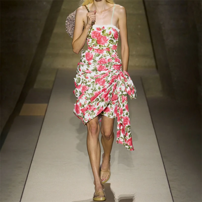 

Summer 2026 High-Waist Floral PrintMini Skirt with 3D Butterfly Knot High QualityWomen's Fashion Sexy Slim Fit Half-Length Skirt