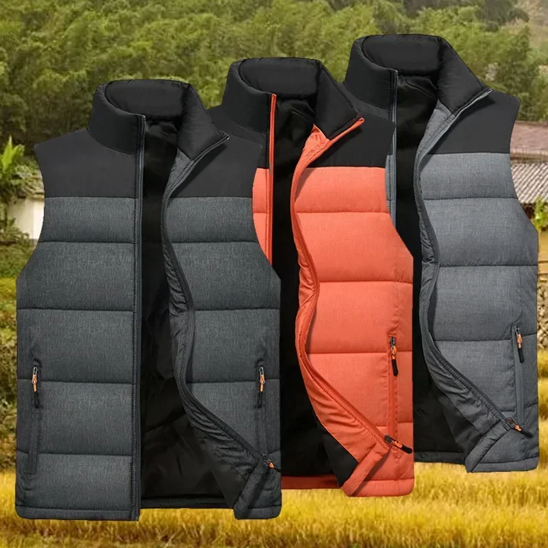 

Mens Vest Autumn and Winter Fashion Casual Contrasting Colors Jacket Men New Stand Collar Sleeveless Vest Men