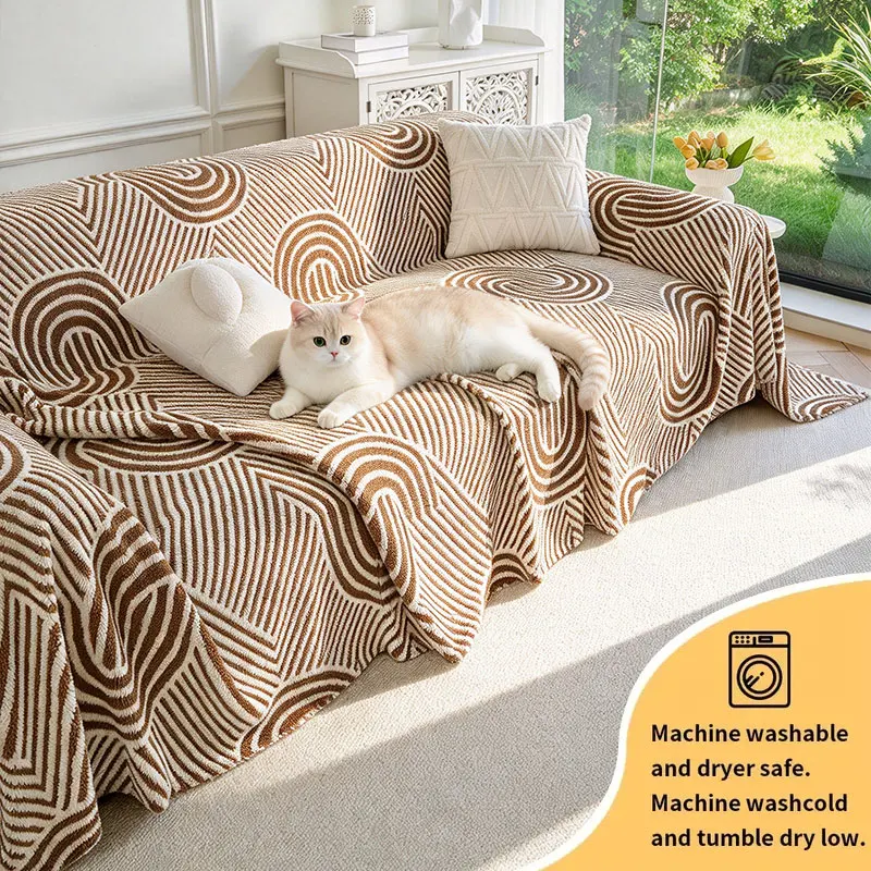 1PC-Boho Style Sofa Throw Cover, Pet Friendly & Scratch Resistant, Furniture Protection, Skin-Friendly Fabric, Non-slip