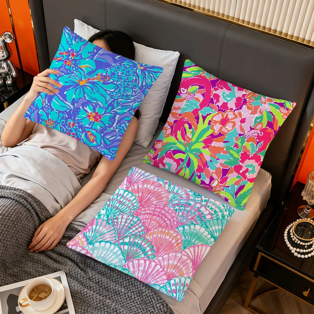 fashion art L-Lily P-pulitzer flower art soft pillow cover for Sofa Home Living Room Decor Protective Covers hogar pillowcase