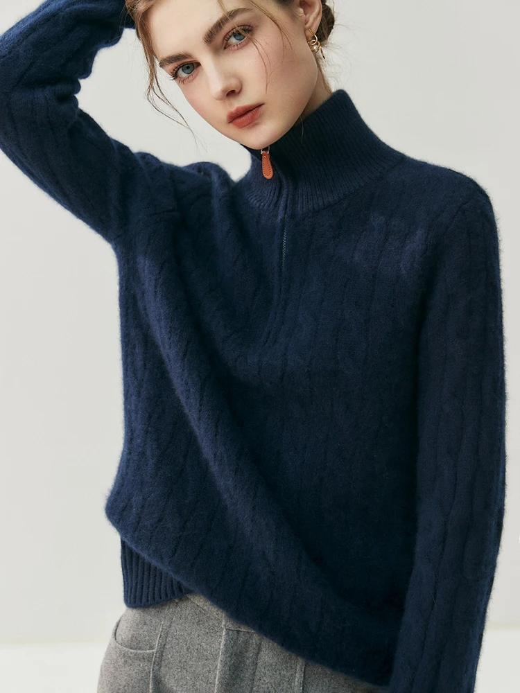 TLOML 女性 100% カシミヤセーター厚いハーフジッパータートルネックプルオーバー長袖高品質カジュアルスタイルカシミヤニットウェア