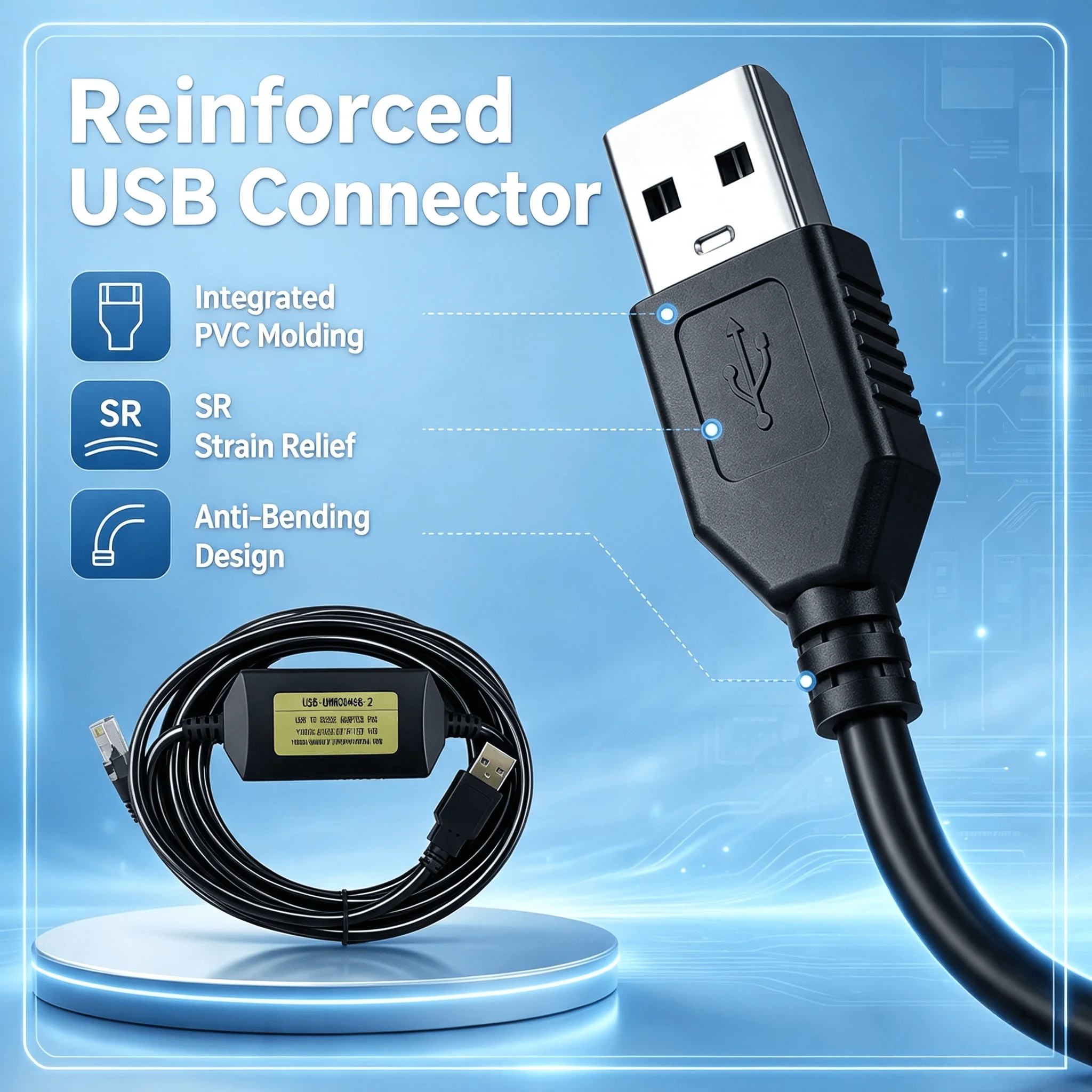 USB-UWR00468-2 USB RS232 Programming Cable with CH340 Chip for Yaskawa J1000 V1000 Inverter, Industrial Debug Adapter, 3M
