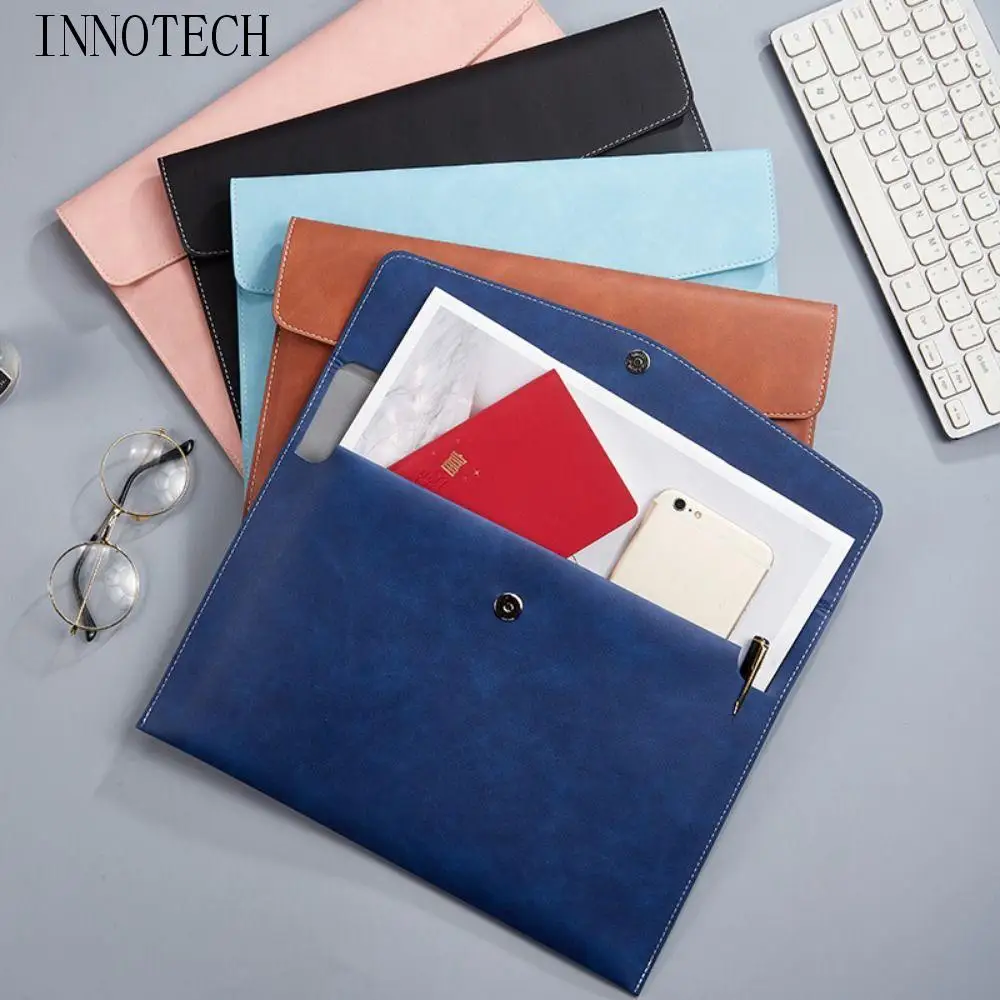 

A4 Handheld File Storage Bag Large Capacity PU Leather Business Briefcase Exquisite with Magnetic Buckle Handheld Laptop Bag