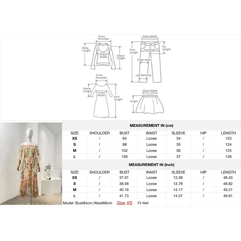 Traf 멀티 컬러 꽃 프린트 긴 소매 오프 숄더 다이아몬드, 느슨한 미디 드레스, 여성 2024 하이 퀄리티