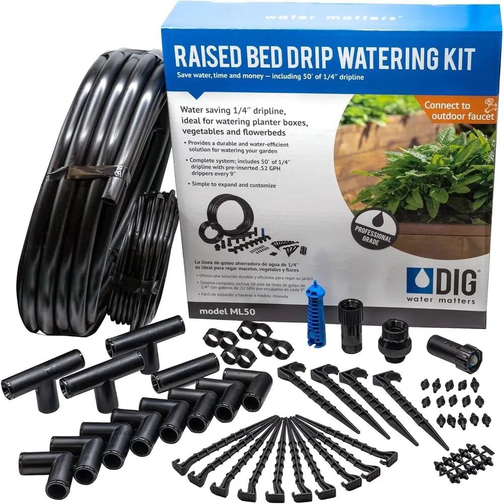 

ML50 Raised Vegetable Bed Drip Watering Kit - Eicient Irrigation System or Home Gardening, Easy Installation, Complete Kit