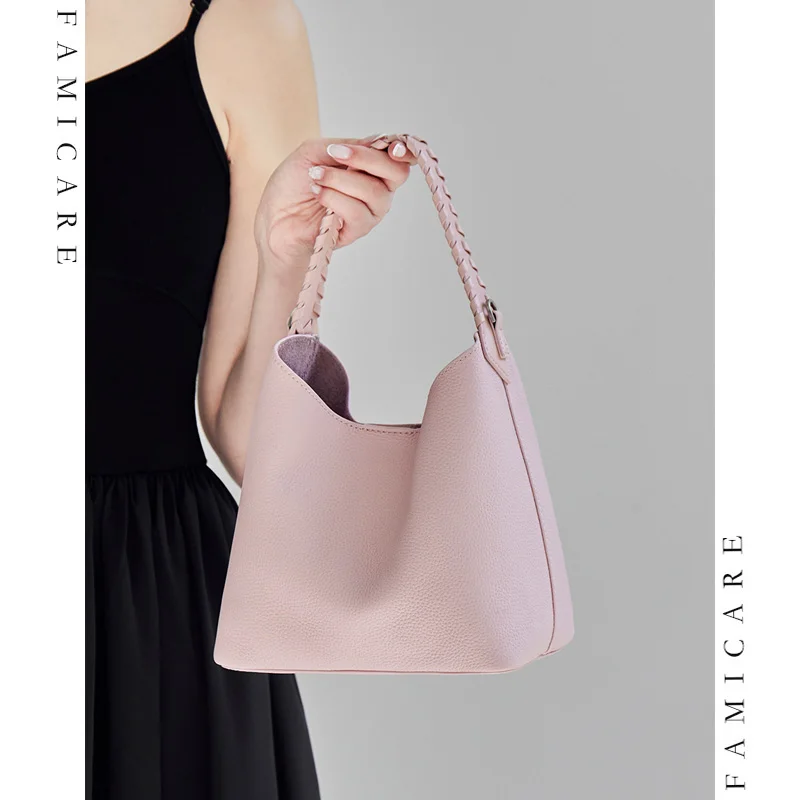 Women's Casual Bucket Bag with Detachable Inner Pouch Genuine Leather Multi-Functional Lady Shoulder Bag Classic Crossbody Bags