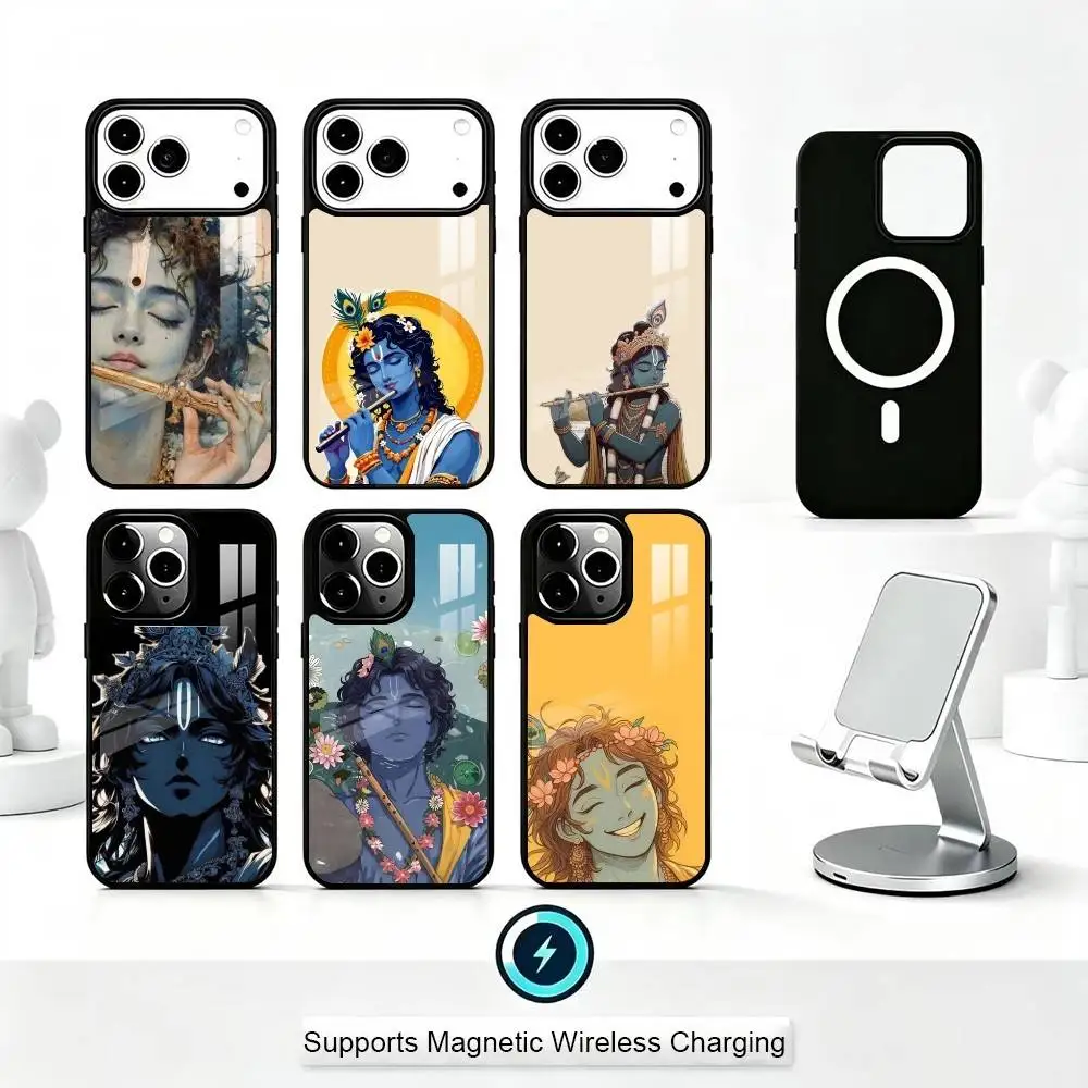

Beliefs Art Lord Krishna Phone Case For iPhone17,16,15,14,13,12,11 Plus,Pro Compatible with magnetic wireless charging