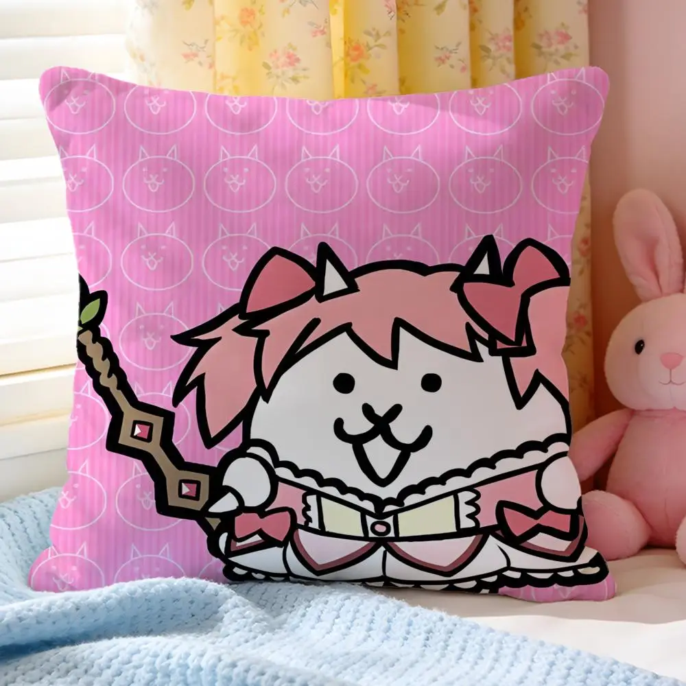 B-Battle Cats Anime Pillow Case Soft Washable Short Plush Modern Decorative Cushion for Sofa Bed Office Car Living Room