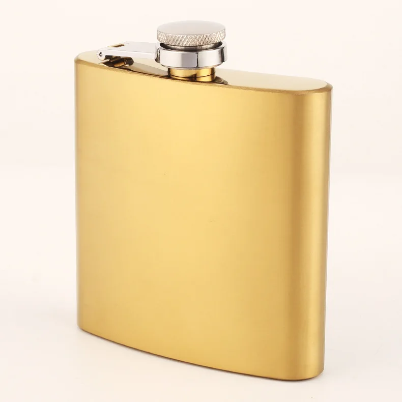 Frasco de cadera dorado de bolsillo portátil de 6oz, frasco de acero inoxidable para viajes al aire libre, frascos de Alcohol para bebidas de whisky, frasco de cadera de acero