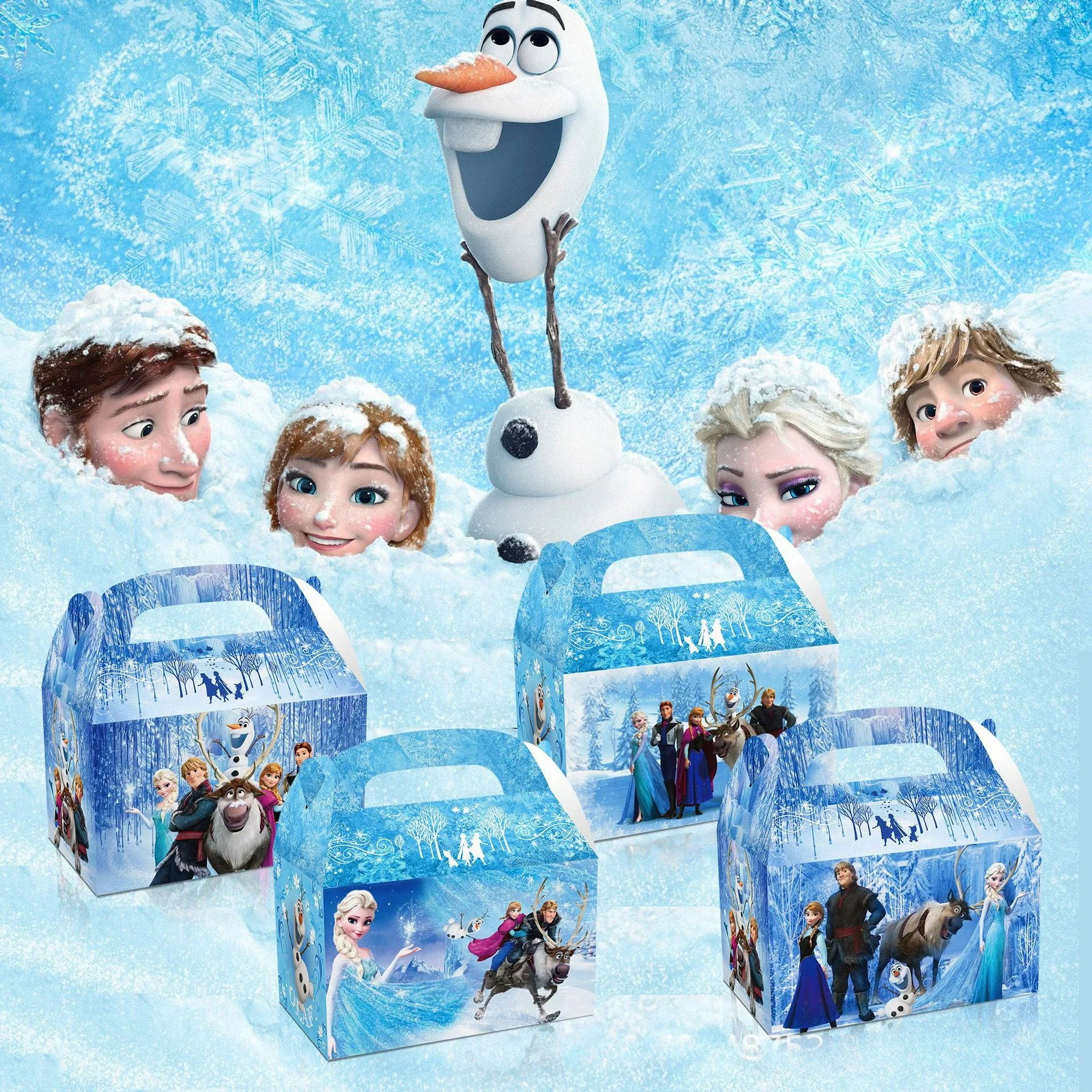 12PCS Disney Frozen Party Candy Biscuit Tote Box Carton Anime Cute Princess Anna Elsa Print Eco Gift Bag Girls Birthday supplies