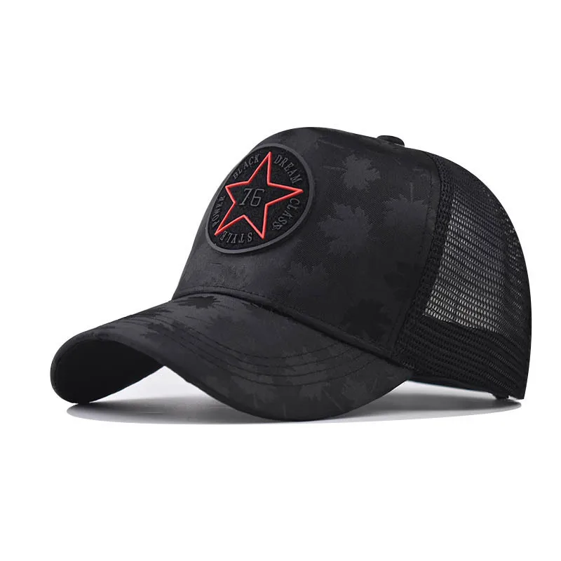 

New Outdoor Trendy Round Logo Five-Pointed Star Embroidered Baseball For Men And Women Plaid Trucker Hat Mesh Cap Fashion Hat