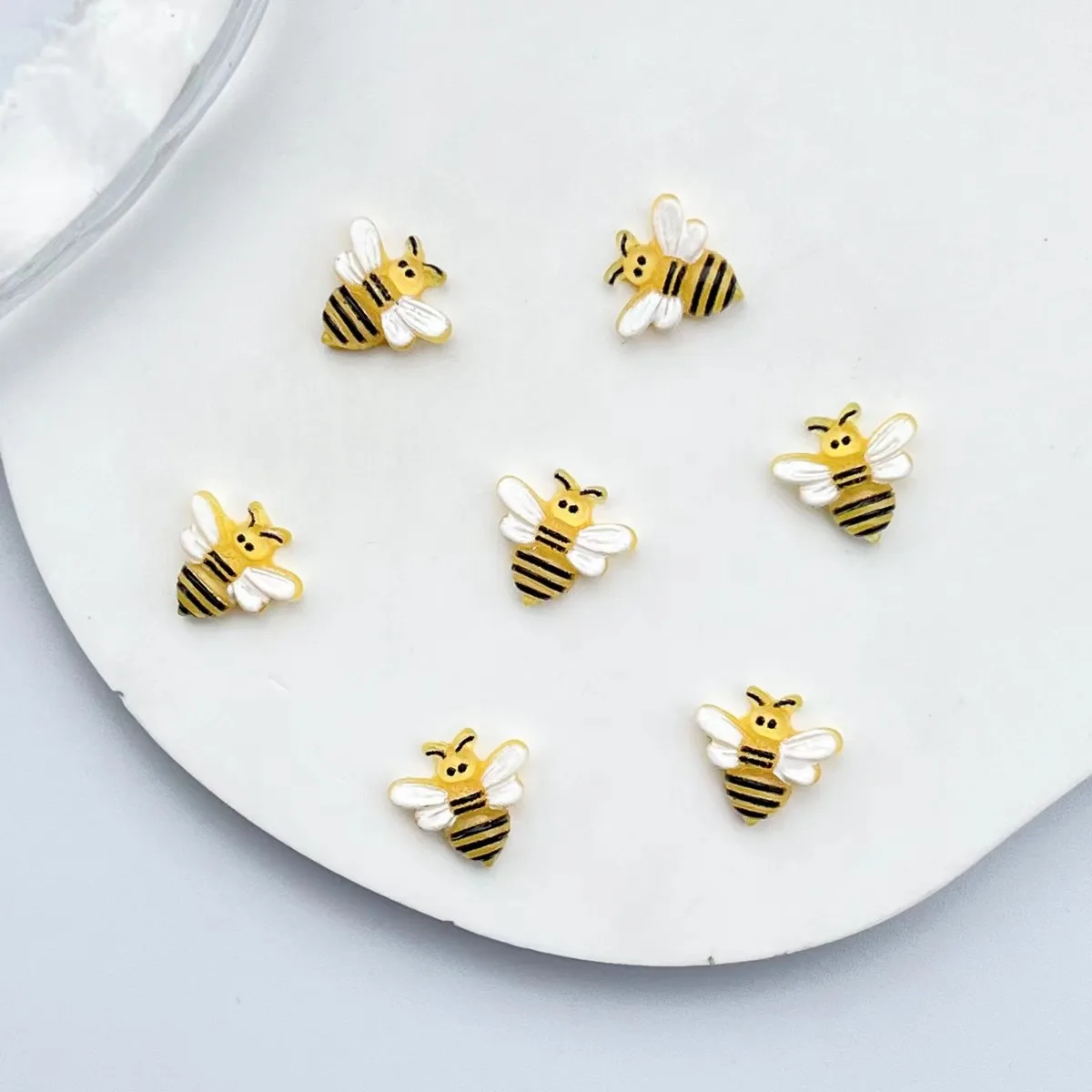 20pcs miniso yellow bee cartoon nail charms for diy nail making cute mini resin flatback nail art decoreation