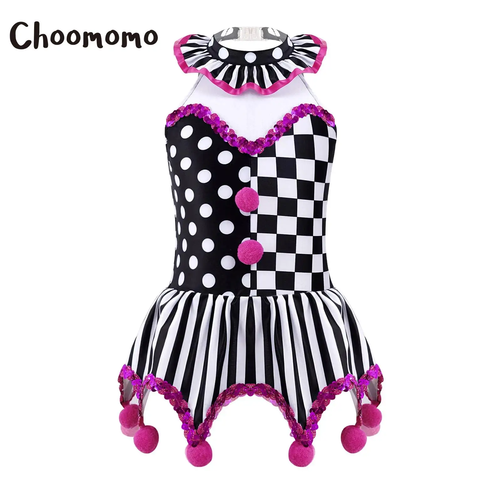 Kids Girls Clown Costume Halloween Evil Killer Scary Jester Creepy Vintage Circus Sequins Tutu Dresses for Dress Up Party