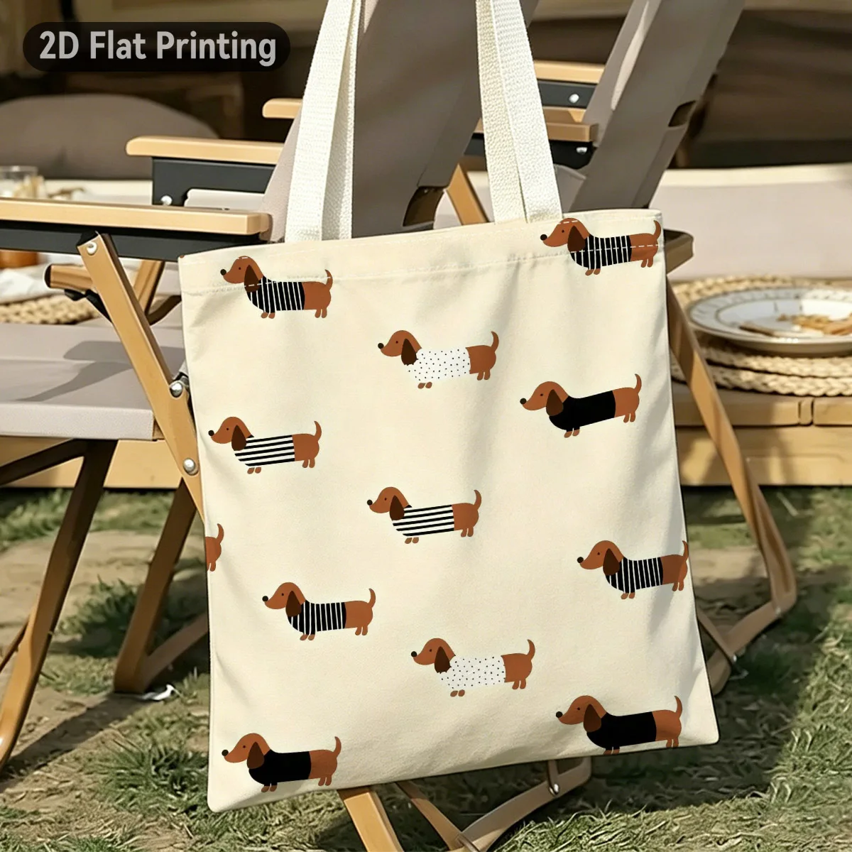 1pc Cute Dachshund Tote Bag Suitable for Grocery Shopping & Weekend Outings, Durable Neutral Style with Adorable Sausage Dog Pri
