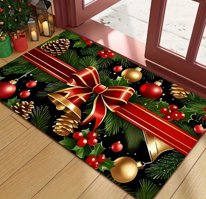 1pc Christmas Decoration Pattern Printed Door Mat for Bedroom and Living Room, Festive Atmosphere Enhancer Carpets