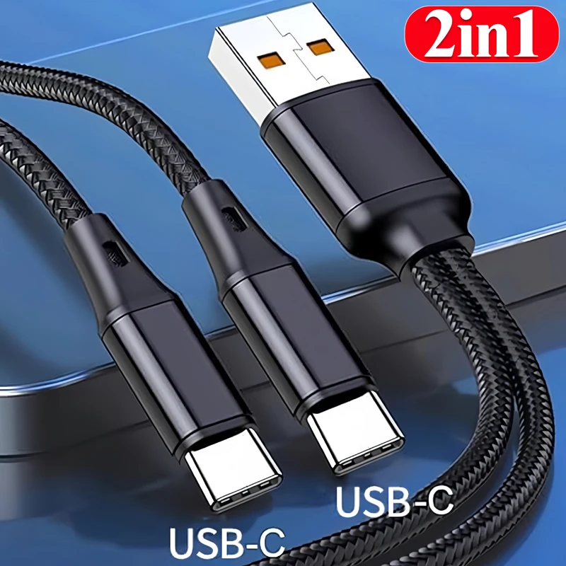 Двойной разветвитель USB C Multi Type-C, 6 А, быстрая зарядка, высокоскоростная передача данных, нейлоновый шнур, провод для зарядного устройства USB A-C