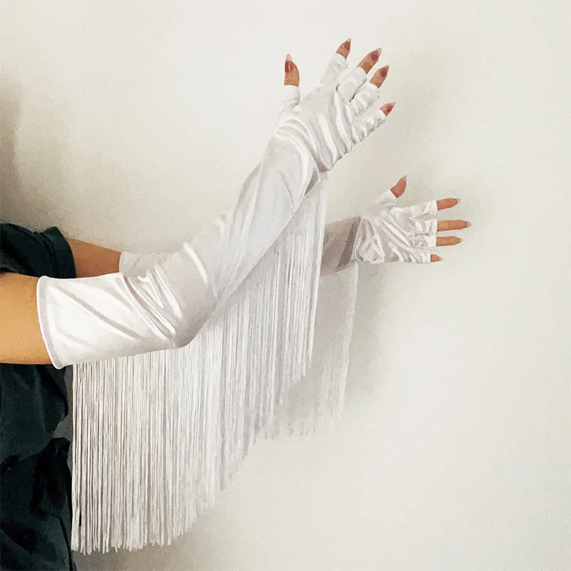 Guanti Da Sposa Donna Organza Lycra Bianco/Serata Avorio Festa - Foto 2