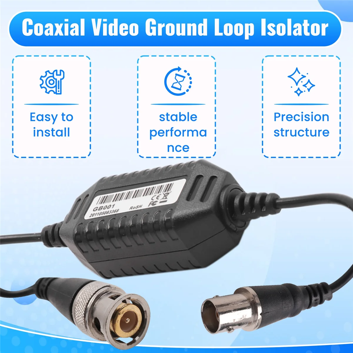 

Coaxial Video Ground Loop Isolator Balun BNC Male to Female for CCTV Camera