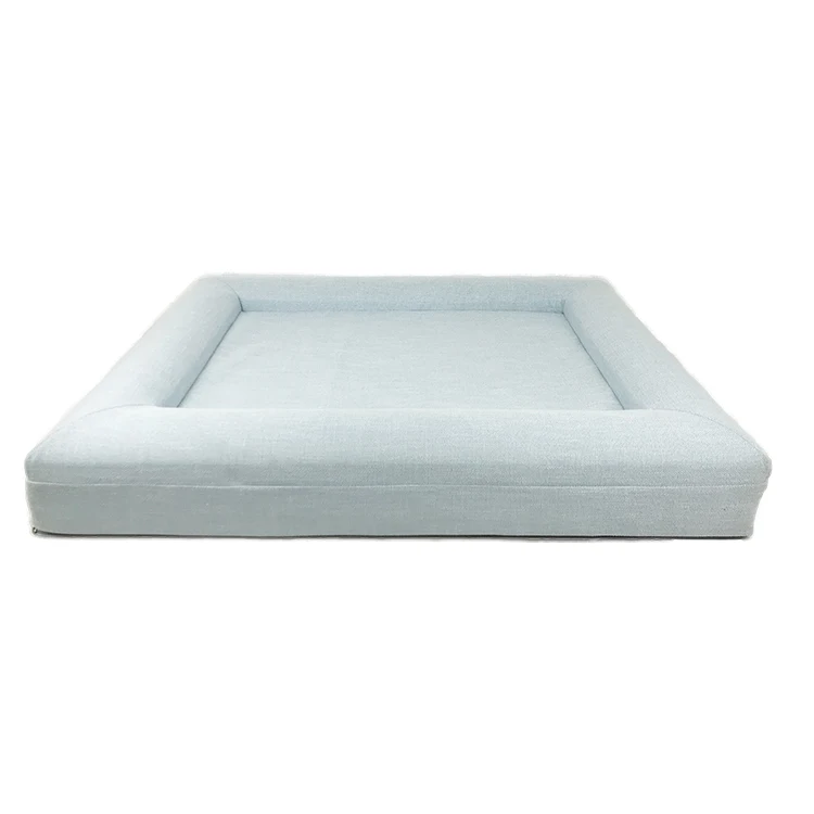 

Premium Linen Dog Bed Rectangle Comfy Memory Foam Jumbo Cushion Solid Pattern Breathable