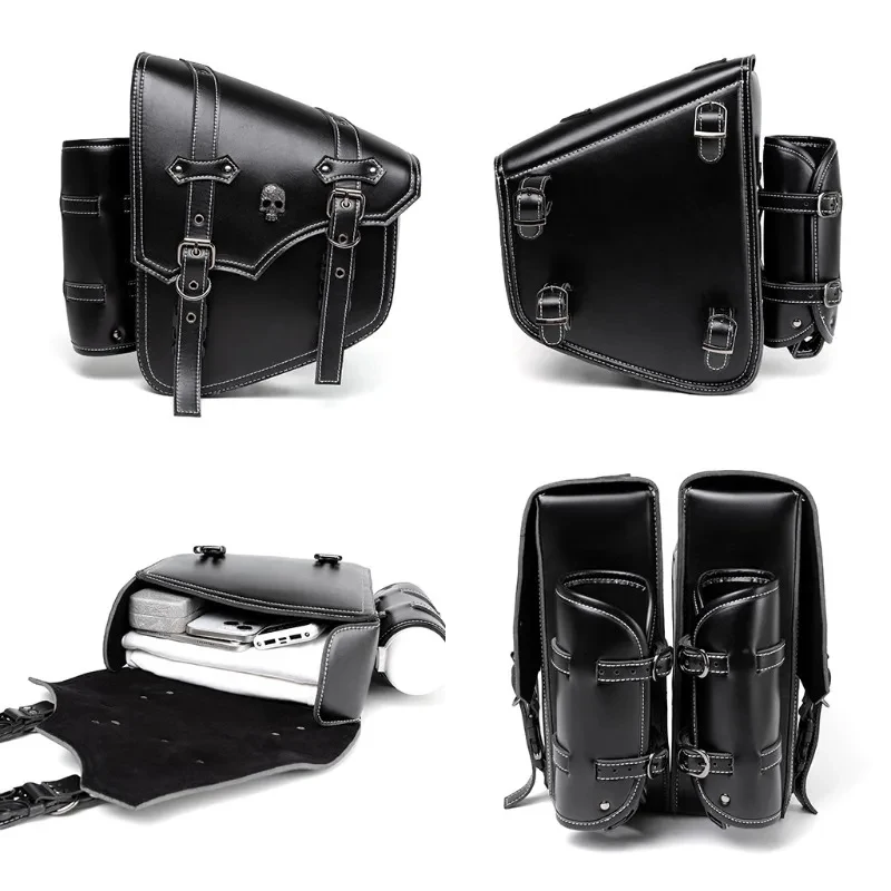

One Pair Heavy Duty Punk Motorcycle Side Saddlebags, Large Capacity Travel Storage Luggage For Cruiser Bikes & ATV