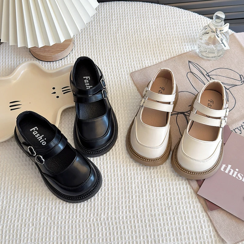 Girls Mary Jane Shoes 3-18 Years Old Beige Leather Girls Single Shoes Four Seasons Models Fashion with Children's Leather Shoes