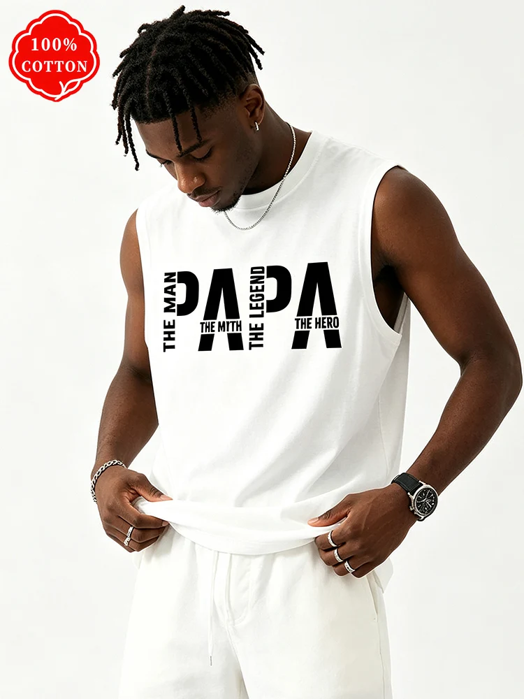 100% cotton men's summer sleeveless top Papa Letter Print Crew Neck Loose Tank Vest Father Gift Casual Sleeveless Tee-T78