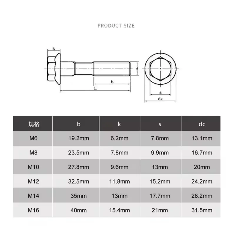 Grade 10.9 Carbon Steel Dacromet Hexagonal Flange Bolts Hex Head with Washer Screw M6 ~ M16 Full/ Half-Thread