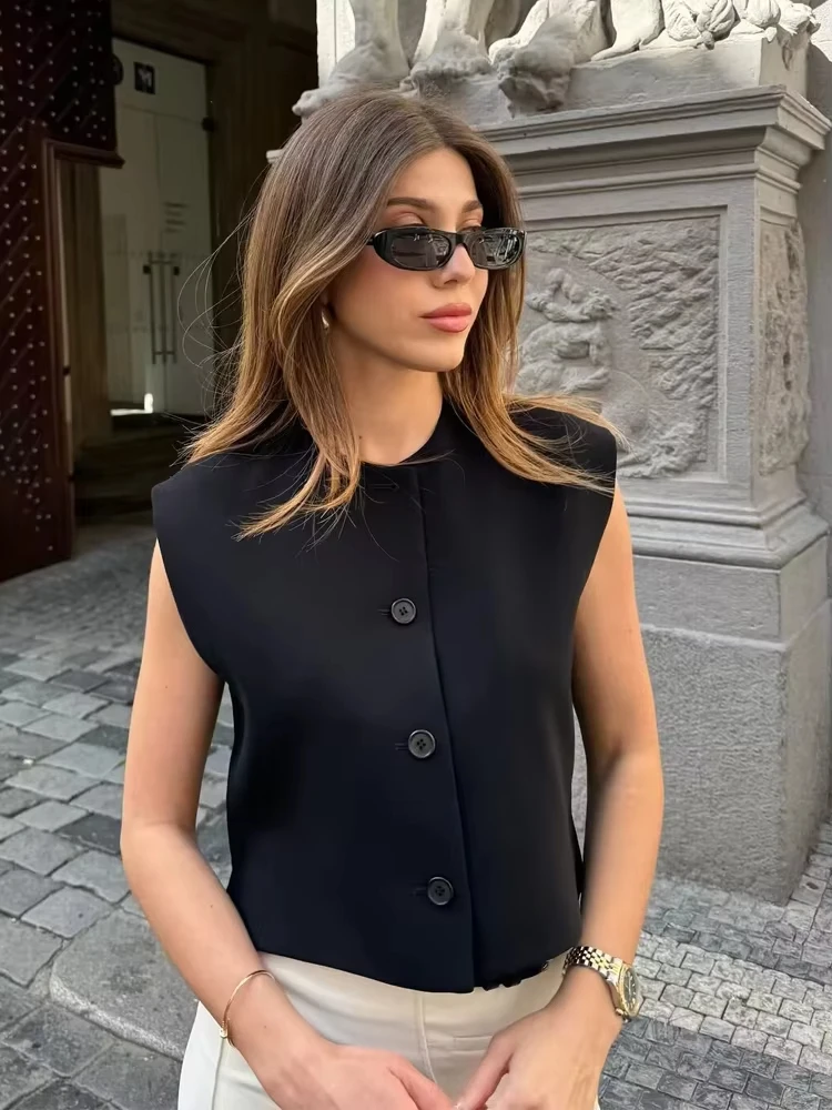 

Women 2024 Red White Black Vest Korean Sleeveless Vest Woman Top Cardigan