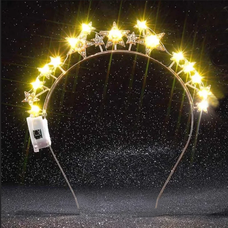 

2 Styles LED Light Up Halo Crown - Crystal Star & All Seeing Eye Goddess Tiara - Festival & Wedding Hair Accessories