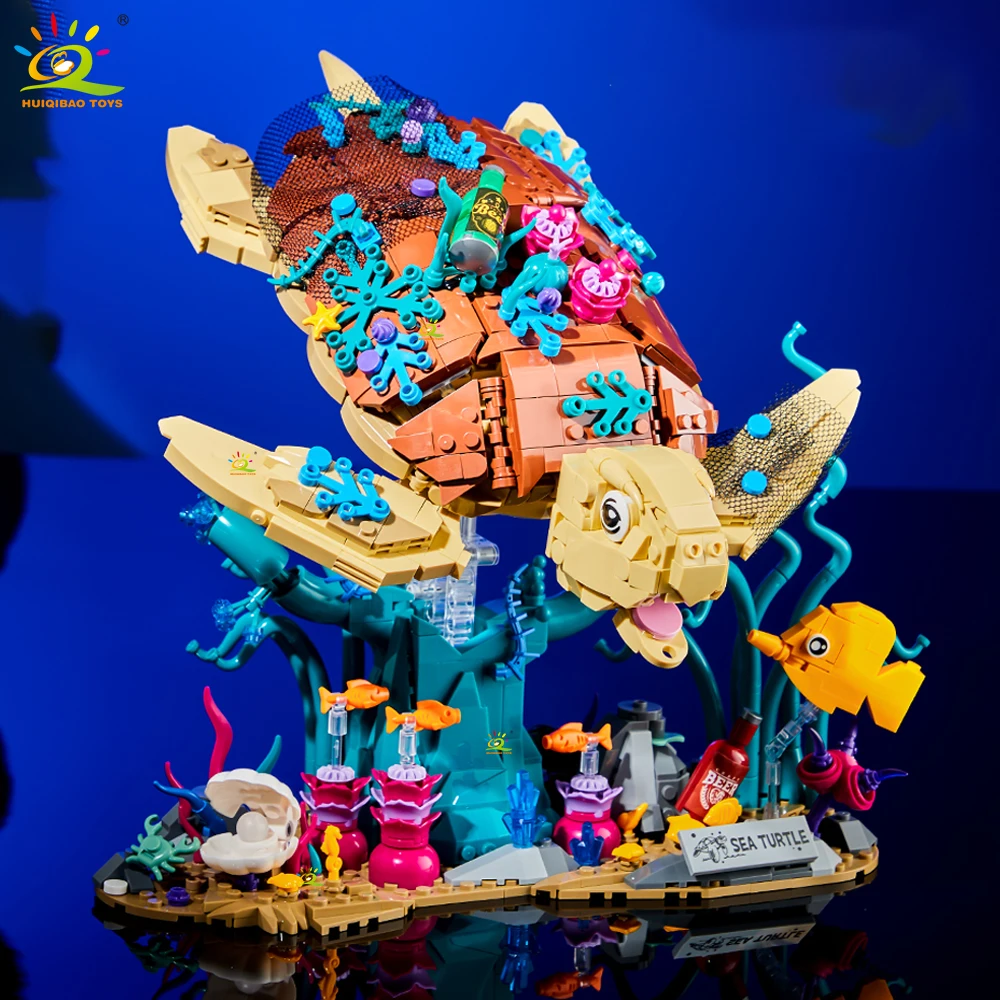 

HUIQIBAO 1271PCS MOC Sea Turtle FIsh Model Building Block Animal Series Brick Construction Toy For Children Desk Home Decoration